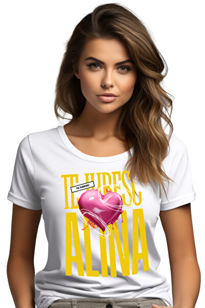 StoryGift Romania Tricou Femei Te Iubesc Alina, Dragoste, Inima, Iubire, Sfan...