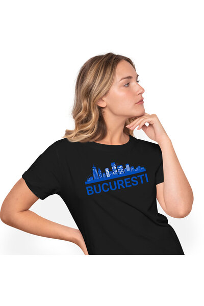 StoryGift Romania Tricou Femei cu Oras Cu Cladiri Inalte Si Luminoase Oras Bucuresti Atractii Turi,Black_L