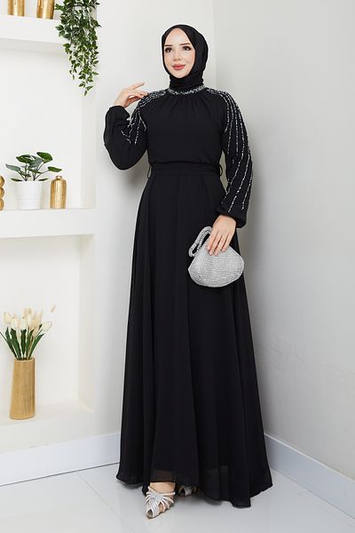 Pamuk Butik Γυναικείο φόρεμα σιφόν με πέτρινη επένδυση