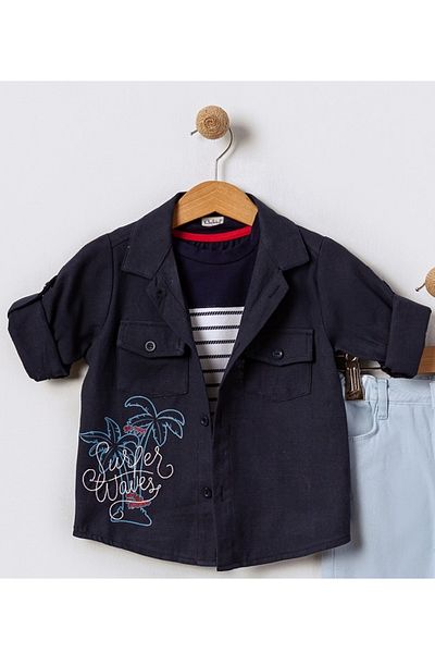 Bebüş Male Child Shirt T-Shirt and Pantsuit 3 Piece Summer Suit 15856