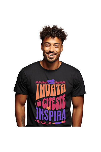 StoryGift Romania Tricou Barbati cu Rechizite Scolare Toca Text Motivational ...