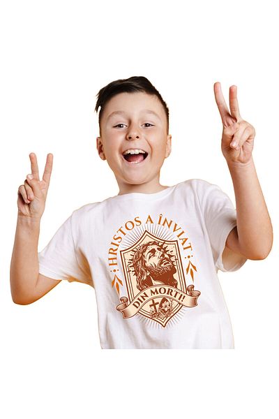 StoryGift Romania Tricou Copii cu Chip Iisus Hristos Cu Barba Si Par Lung , Paste Sarbatori Pascal,White_10ANI