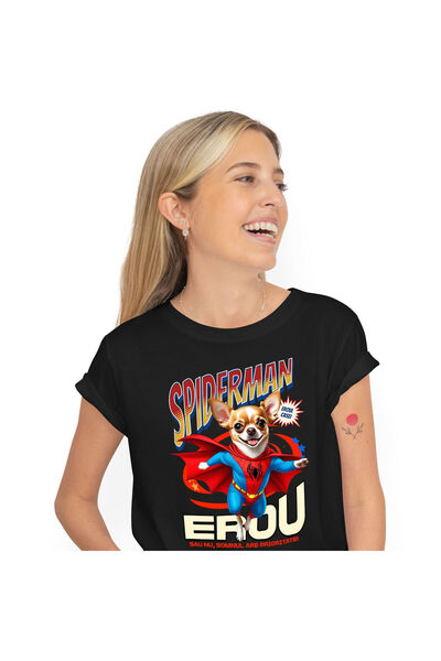 StoryGift Romania Tricou Femei cu Chihuahua Caine In Costum de SpiderMan cu P...