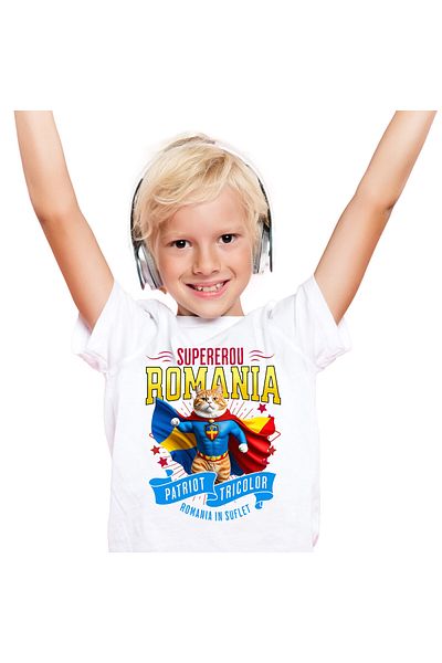 StoryGift Romania Tricou Copii cu Birman / birman Pisica In Costum de Capitan Romania cu Pelerina,,White_6ANI