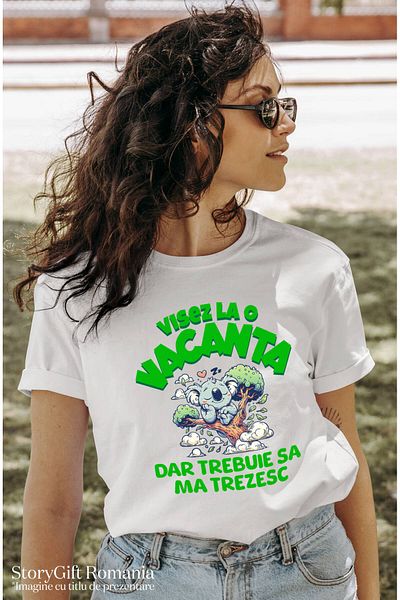 StoryGift Romania Tricou Femei cu Urs Koala Dormind Relaxat In Copac, Desene Animate Copii cu impr,White_L