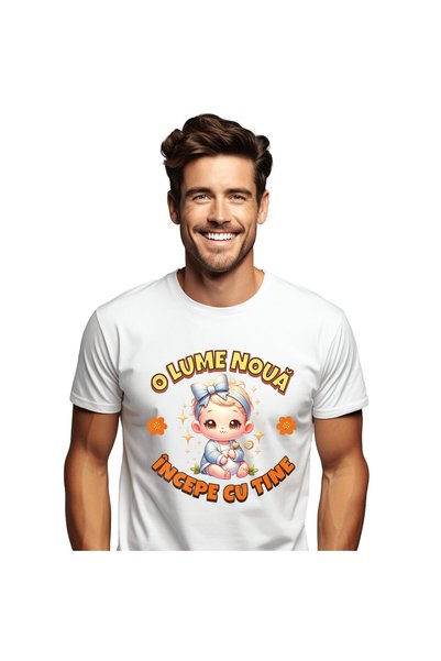 StoryGift Romania Tricou Barbati cu Copil Bebe Fata Cu Funda, Familie Nou-Nas...