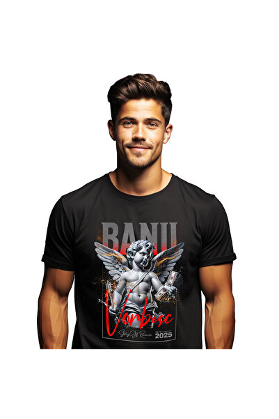 StoryGift Romania Tricou Barbati cu Statuie Copil Inger Cu Aripi Si Teanc de ...