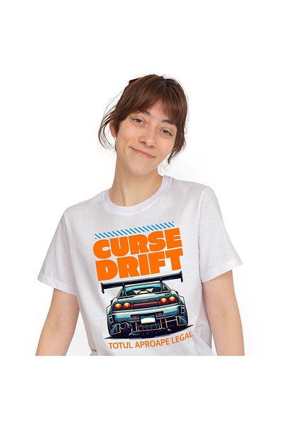 StoryGift Romania Tricou Femei cu Spate Masina Drift Cu Tunning Curse Drift Legal Viteza cu imprim,White_S