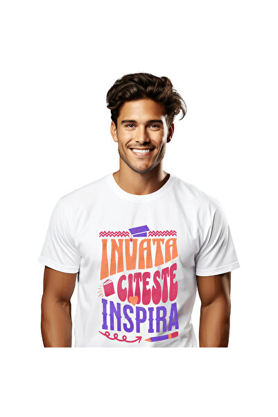 StoryGift Romania Tricou Barbati cu Rechizite Scolare Toca Text Motivational ...