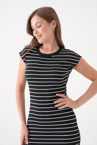 MAMAYAGA Rochie de vară din bumbac, fără mâneci, cu dungi negre - Design sportiv elegant