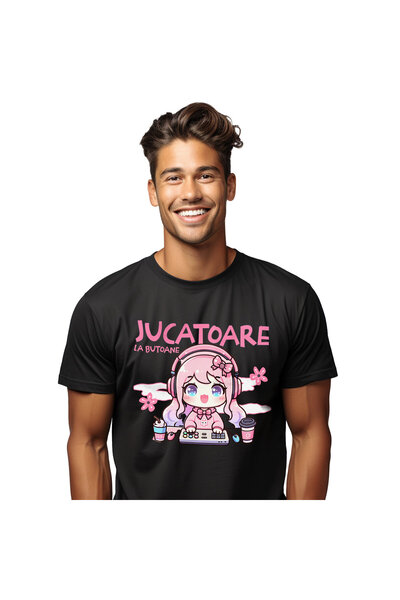 StoryGift Romania Tricou Barbati cu Fata Stil Anime Cu Par Roz Si Funda Casti...