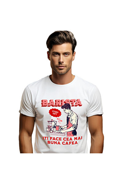 StoryGift Romania Men's T-shirt with Man Barista Coffee Job Work Passion Love...