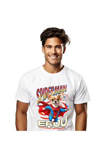 StoryGift Romania Tricou Barbati cu Chihuahua Caine In Costum de SpiderMan cu...