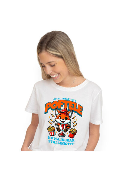 StoryGift Romania Tricou Femei cu Vulpe Cu Sapca Rosie Cartofi Prajiti Si Sos Fast Food cu imprime,White_M
