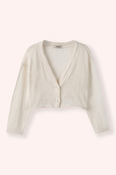 Panço Baby Girl Perforated Knitwear Knitted Ecru Cardigan