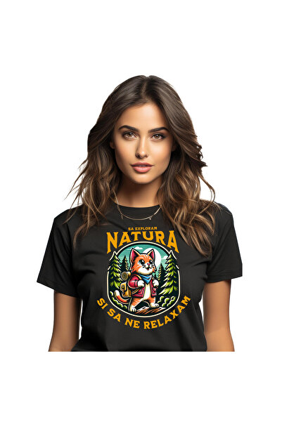 StoryGift Romania Tricou Femei cu Pisica Portocalie Cu Rucsac De Aventura Pri...