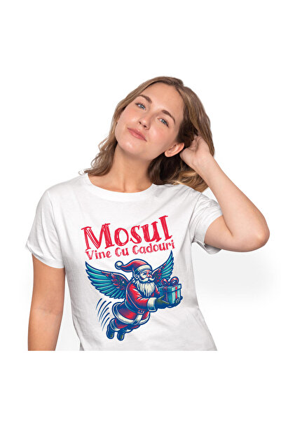 StoryGift Romania Tricou Femei cu Mos Cu aripi Inger Si cadou Colorat,Cadouri...