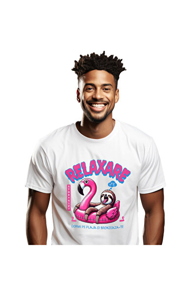 StoryGift Romania Tricou Barbati cu Animal Lenes Pe Colac Pasare Flamingo, Re...