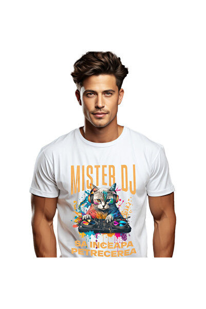 StoryGift Romania Tricou Barbati cu Motan Cu Casti Audio DJ Distractia, Petre...