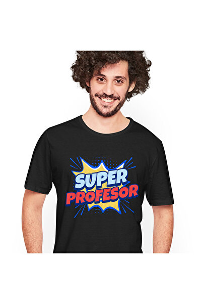 StoryGift Romania Tricou Barbati cu Design stil desene Animate Copii Super erou meserie Super Prof,Black_S