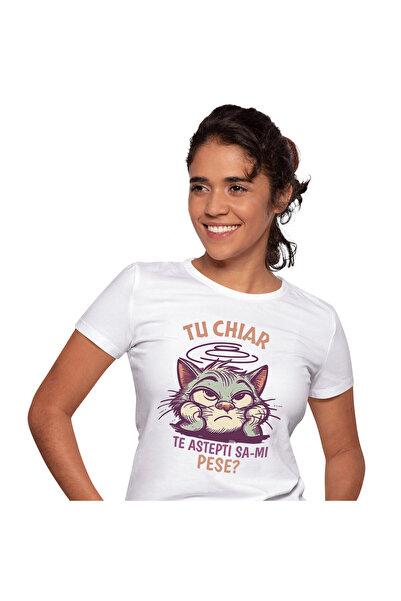 StoryGift Romania Tricou Femei cu Pisica Plictisita si Mofturoasa Gri, Iubito...