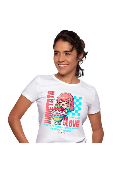 StoryGift Romania Tricou Femei cu Fata Stil Anime Cu Pahar imens De Milkshake Si Capsuna Inghetata,White_L