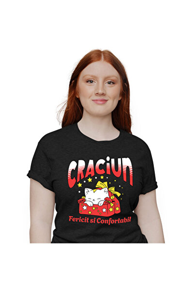 StoryGift Romania Tricou Femei cu Pisica Alba In Cutie De Cadou Rosie, Sac Cu...