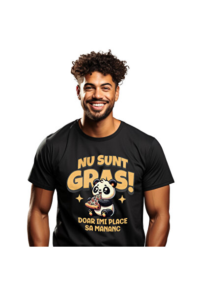 StoryGift Romania Tricou Barbati cu Panda Gras Cu Felie Pizza Vesel Text Haio...
