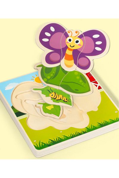 zola Wooden puzzle, 4 layers, 7 pieces, Butterfly, 14.9x14.9x1.6 cm