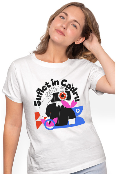 StoryGift Romania Tricou Femei Suflet în Cadru, silueta umana aratand semnul ...