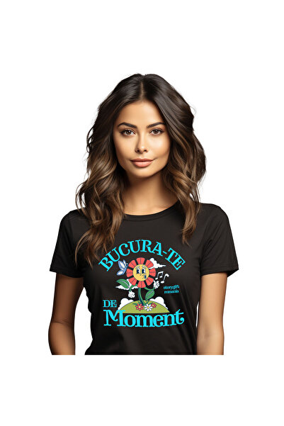 StoryGift Romania Tricou Femei cu Floare Colorata muzicala Bucura-te De Momen...