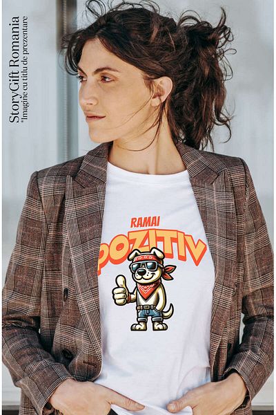 StoryGift Romania Tricou Femei cu Caine Stil Biker Cu Bandana Rosie La Gat Si Pe Frunte Ochelari D,White_XS