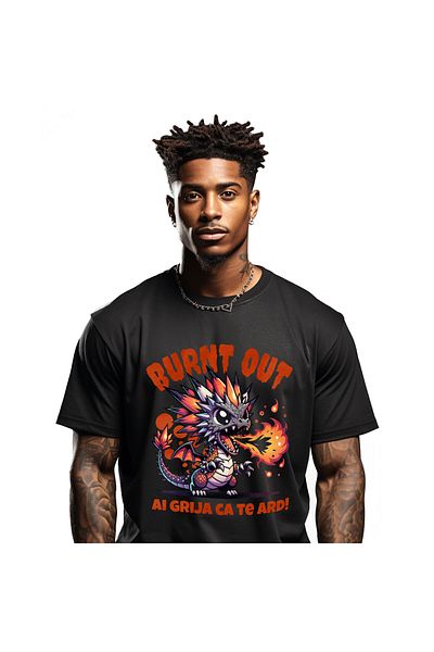 StoryGift Romania Men's T-Shirt with Orange Dragon Baby Flames, Fairy Tales and Legends, Drawings Ani, Black_XS