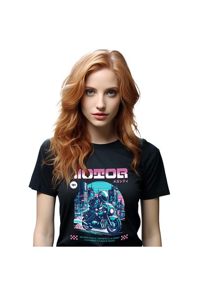 StoryGift Romania Tricou Femei cu Motociclist Cu Viteza Oras Niaptae Luminat Colorat Tokyo Motor P,Black_M