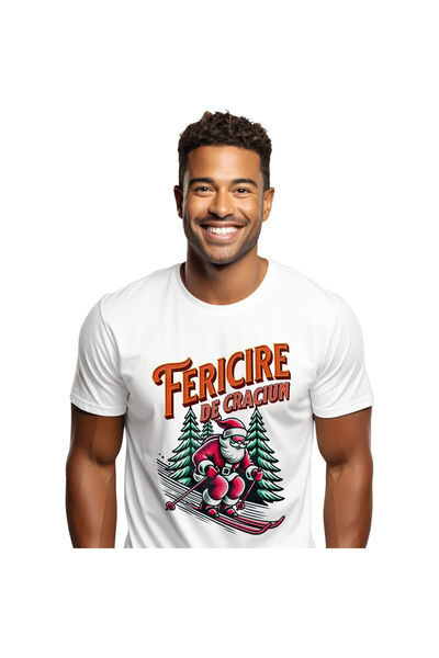 StoryGift Romania Tricou Barbati cu Mos Craciun Cool Pe Schiuri,Zapada Supere...