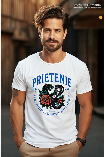 StoryGift Romania Men's T-Shirt with Fighting Dangerous Animals Snake and Angry Tiger Roses Red,White_M
