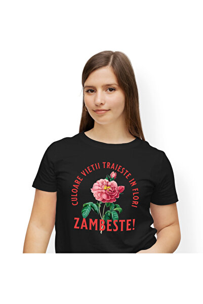 StoryGift Romania Tricou Femei cu Floare Colorata,Culoarea Vietii Traieste In...