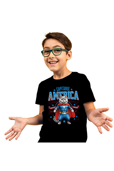 StoryGift Romania Tricou Copii cu Siamez / Siamese Pisica In Costum de Capita...