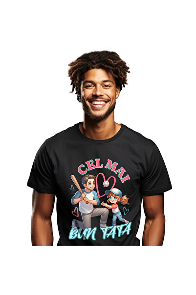 StoryGift Romania Men's T-Shirt with Portrait of Man and Children Dad, Family, Love, Love with Imp,Black_XL