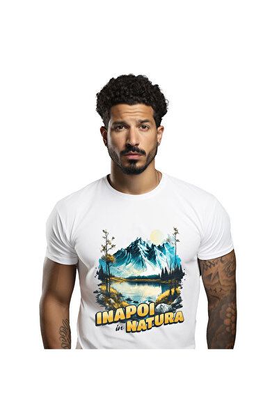 StoryGift Romania Tricou Barbati cu Munte Inalt Luna Plina Lac Stralucitor, N...