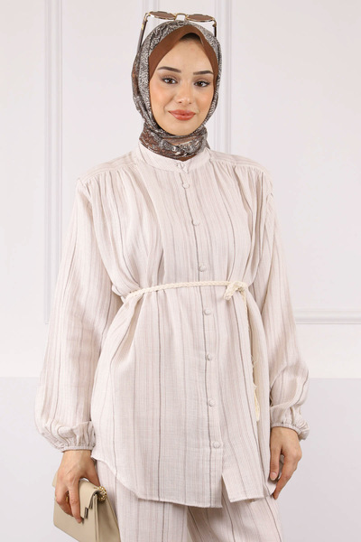 İmajButik Πουκάμισο Mink Λινά Σετ με Παντελόνι