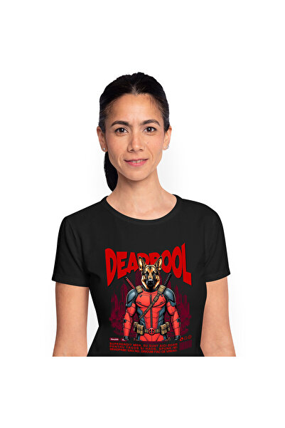 StoryGift Romania Tricou Femei cu Ciobănesc German / German Shepherd Caine In Costum de DeadPool c,Black_XS