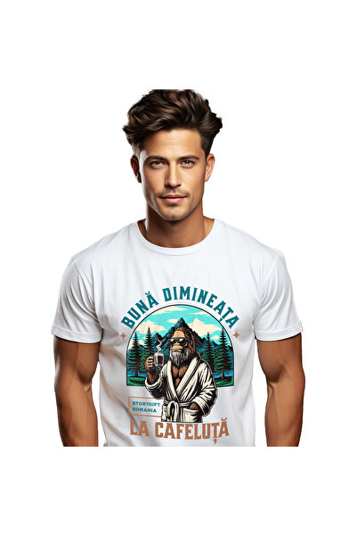 StoryGift Romania Tricou Barbati cu Gorila Animal Blanos Cu Cana De Cafea Cal...