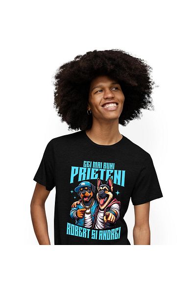 StoryGift Romania Tricou Barbati cu Caine Rottweiler Si Ciobanesc German Imbratisare Cei Mai Buni ,Black_XL