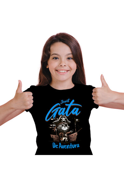 StoryGift Romania Tricou Copii cu Pisica Pirat Cu Palarie Si Corabie De Lemn,...
