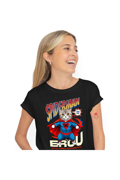 StoryGift Romania Tricou Femei cu Scottish Fold Pisica In Costum de SpiderMan...