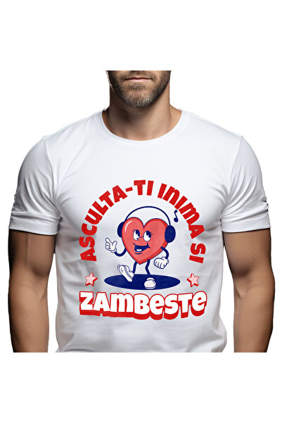 StoryGift Romania Tricou Barbati cu Inima vesela cu Casti Audio, Asculta-ti I...