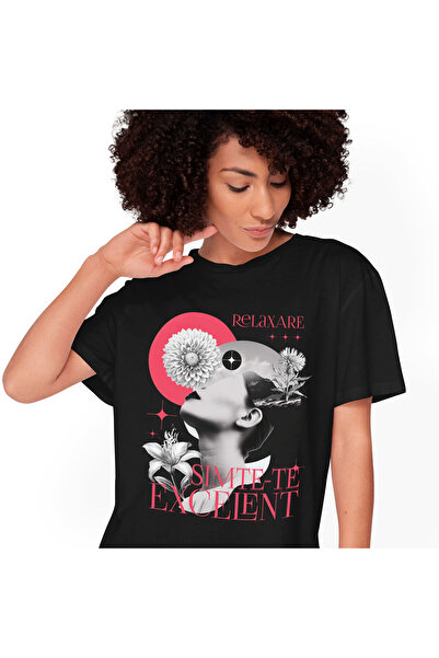 StoryGift Romania Tricou Femei cu Chip Feminin Flori Diverse Motivational Art...