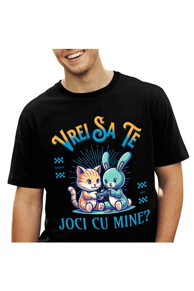 StoryGift Romania Men's T-Shirt with Animal Pair Orange Cat Gamer, Video Games Cartoons A,Black_XL