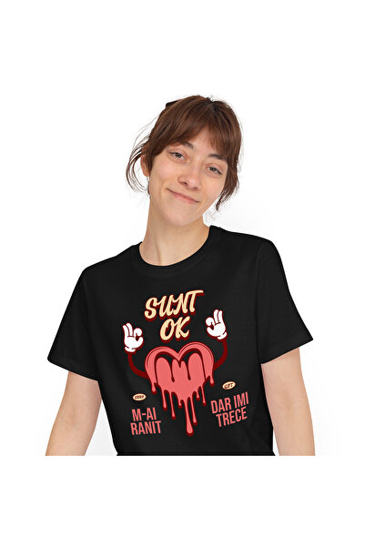 StoryGift Romania Tricou Femei cu Inima Curgatoare Semn Ok, Inima Franta, Des...